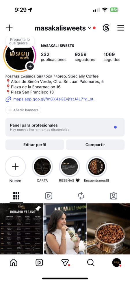 Perfil de Instagram @masakalisweets