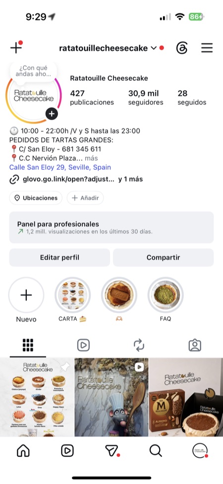 Perfil de Instagram @ratatouillecheesecake